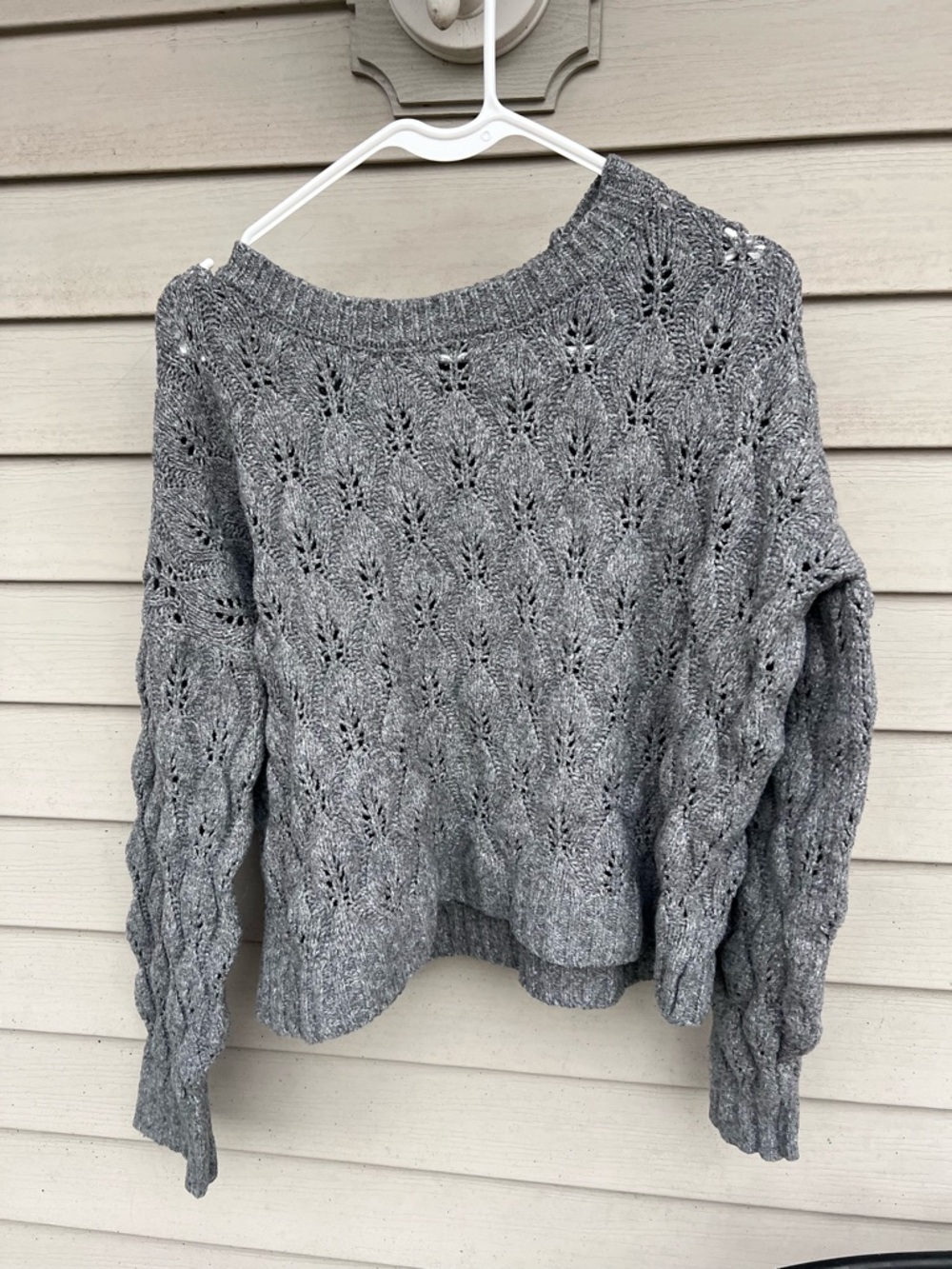 SO Gray Open-Knit Crewneck Sweater